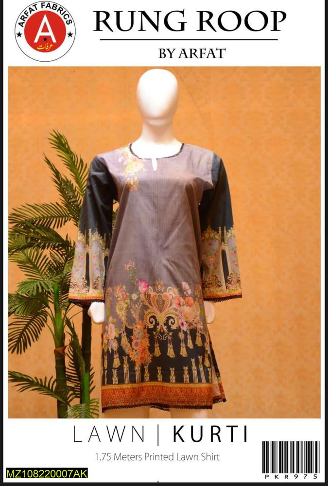 1 Pc Women's Unstitched Lawn Printed Shirt